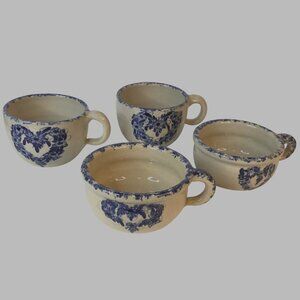 VTG YESTERYEARS Marshall Pottery Blue Heart Stoneware Mug Soup Crock Rustic Set